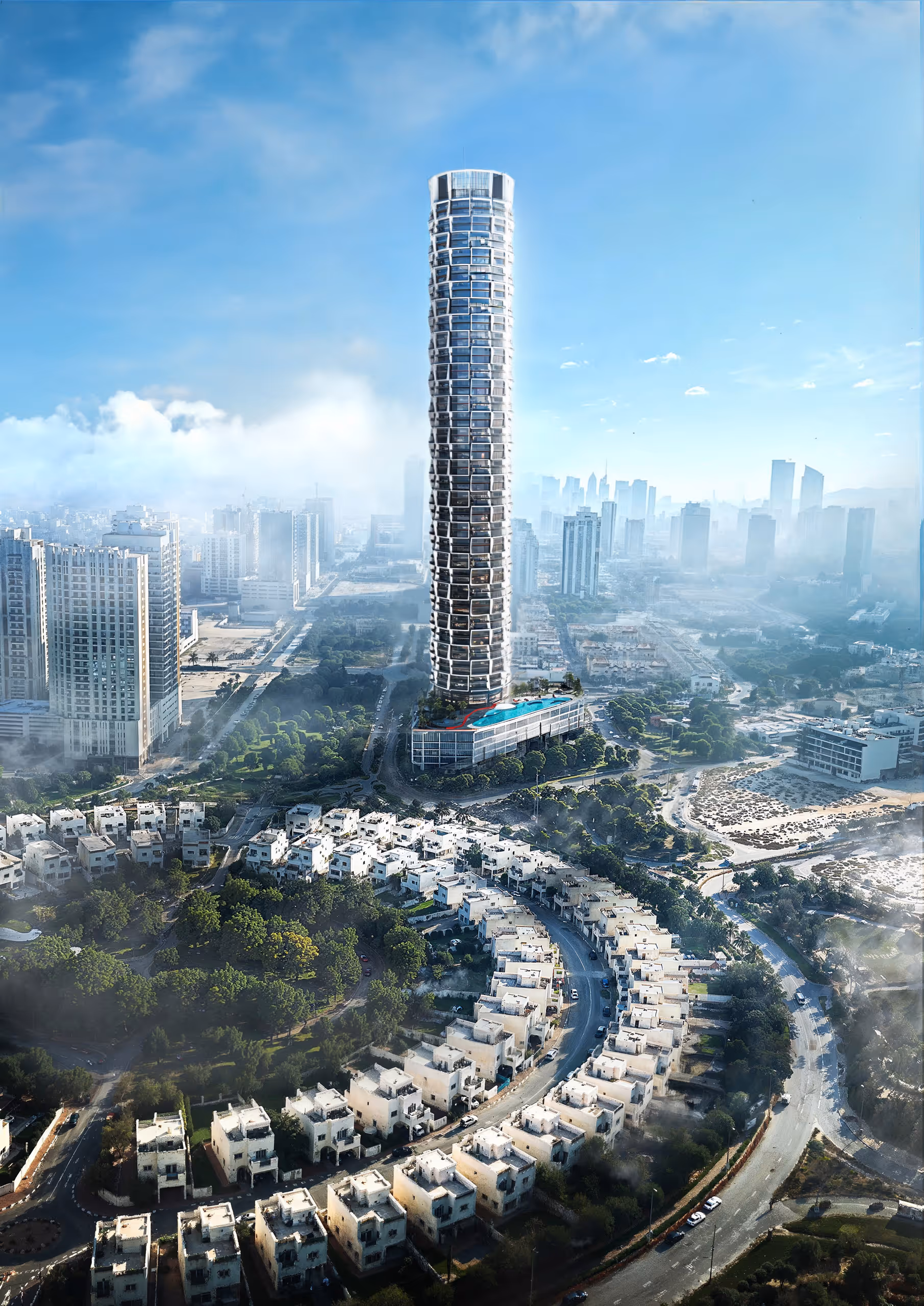Binghatti Circle is a striking new residential tower in the heart of Jumeirah Village Circle. With its flowing lines and modern aesthetic, it is the tallest building in the neighbourhood. Here, luxury living meets smart technology and excellent connectivity.